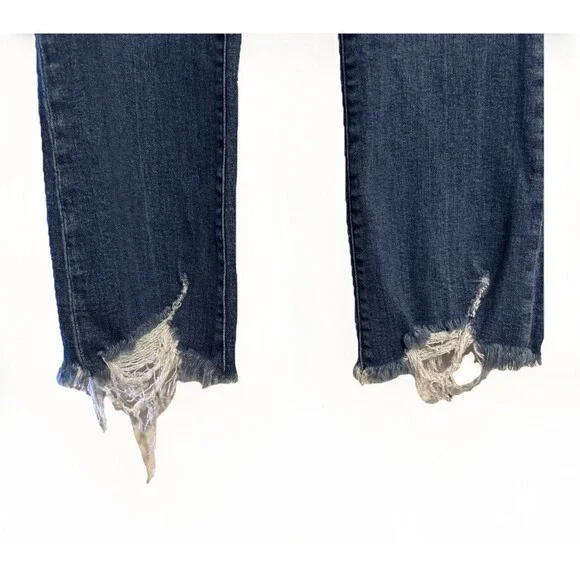 Risen High-Rise Straight Jeans Blue Denim Raw Hem Frayed Distressed Size 29/9 - Picture 4 of 8